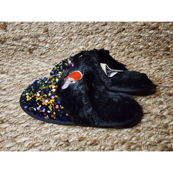 FOCO NFL Cleveland Browns Sequins Women's Slippers - Size S (5-6) - Black New! - Picture 3 of 6